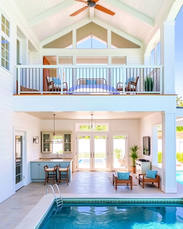 coastal inspired pool house - 20 Two Story Pool House Ideas