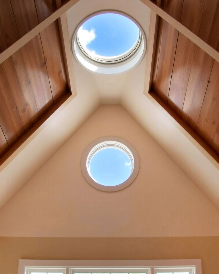 coastal inspired porthole windows - 20 Vaulted Ceiling Window Ideas