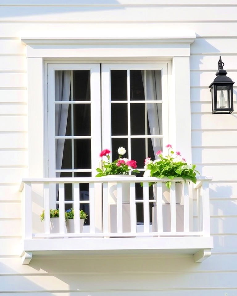 coastal inspired white juliet balcony - 20 Juliet Balcony Ideas