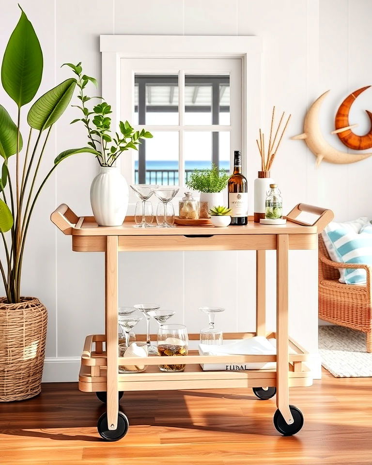 coastal themed bar cart - 30 Beach House Interior Design Ideas