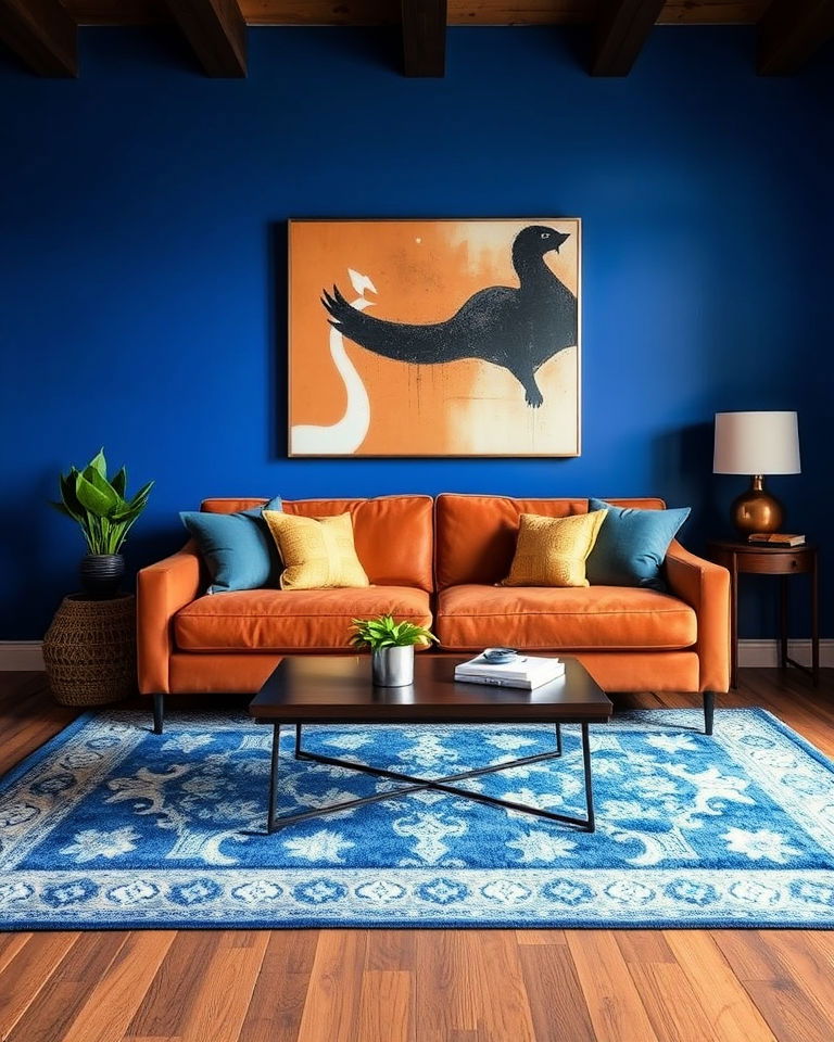 cobalt blue and brown living room - 25 Colors That Go With Brown for Any Room