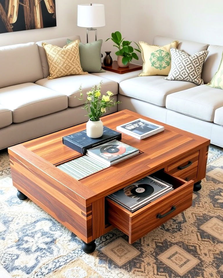 coffee table with built in vinyl storage - 25 Vinyl Record Storage Ideas