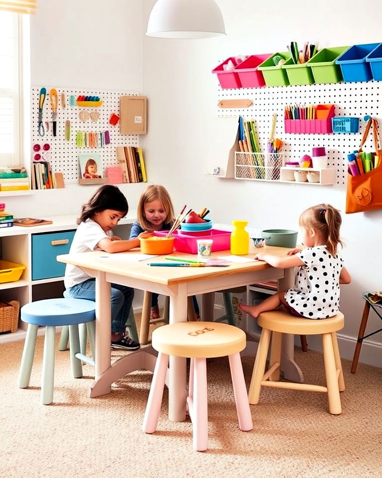 collaborative craft corners in kids room - 40 Shared Kids Room Design Ideas