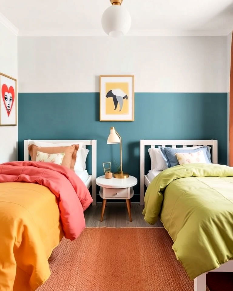 color coded zone shared kids room - 40 Shared Kids Room Design Ideas