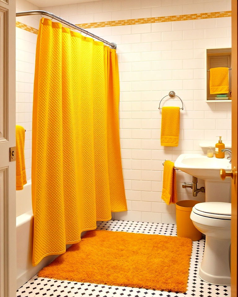 colored bath mats and towels - 15 1960s Bathroom Ideas