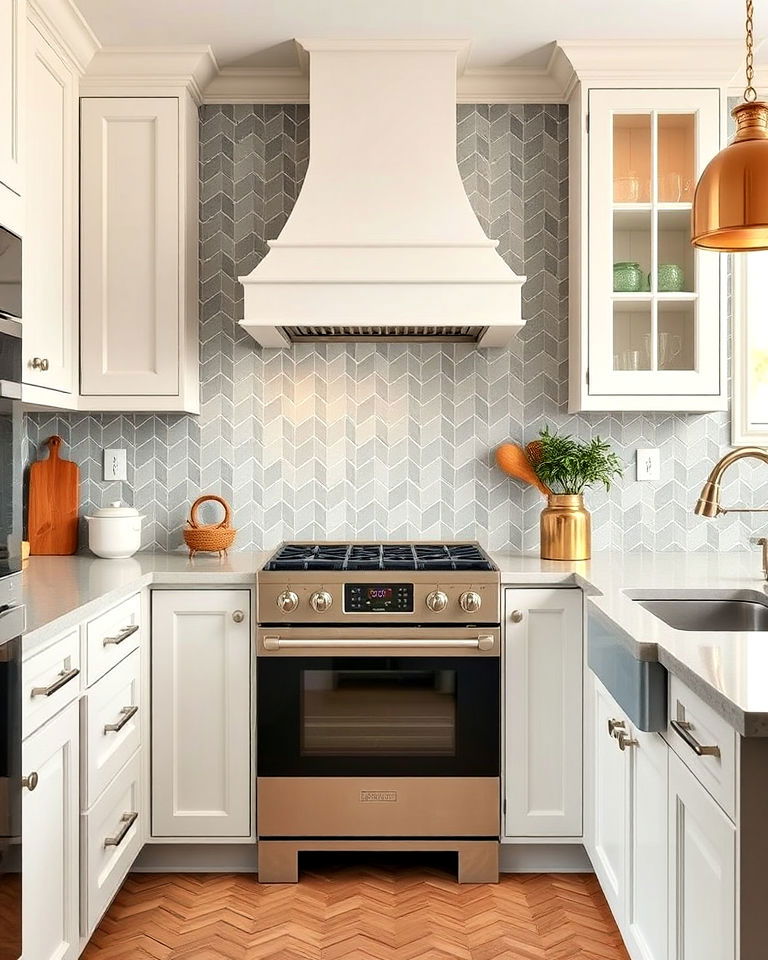 colored herringbone tiles backsplash - 25 Kitchens With Herringbone Tile Backsplashes