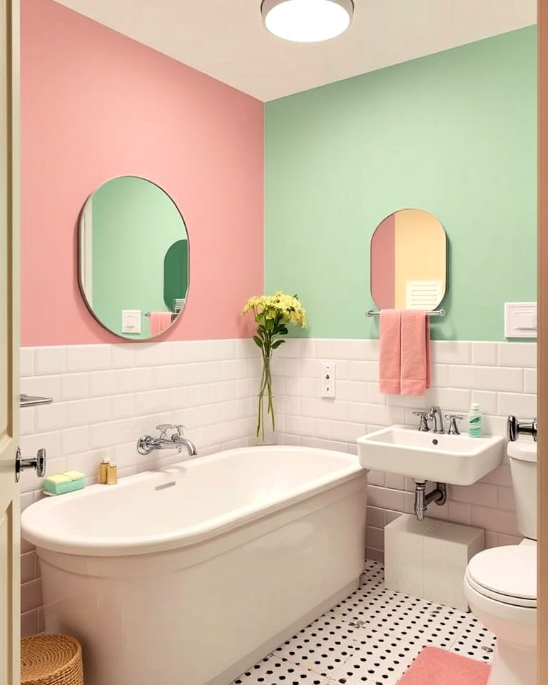 colorful accent walls for bathroom - 25 1950s Bathroom Ideas