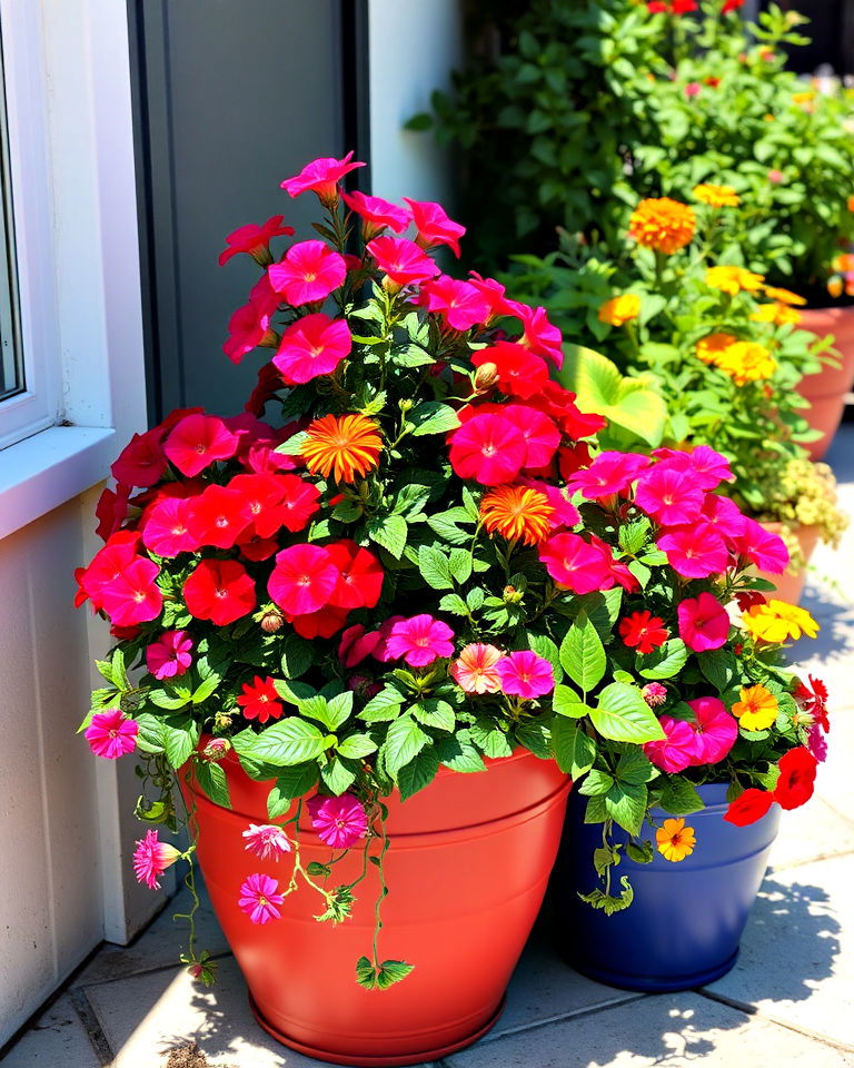 colorful container gardens - 15 Full Sun Landscaping Ideas