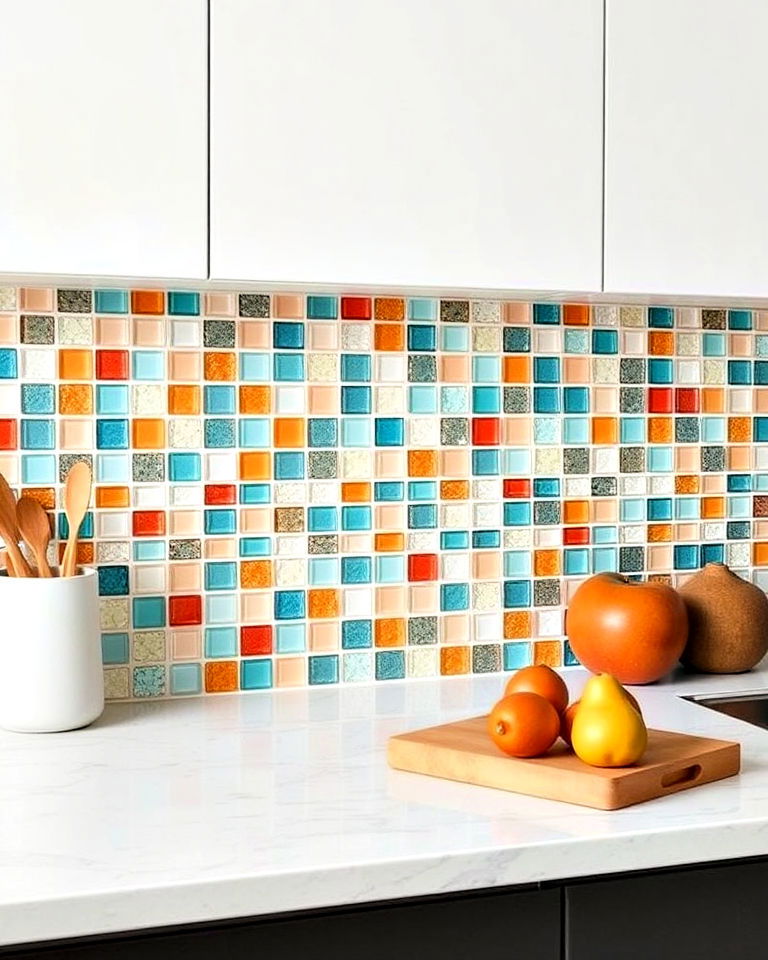 colorful glass and ceramic mix tiles - 15 Mosaic Tile Backsplash Kitchen Ideas