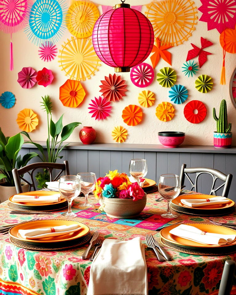 colorful papel picado decorations - 15 Mexican Table Decor Ideas