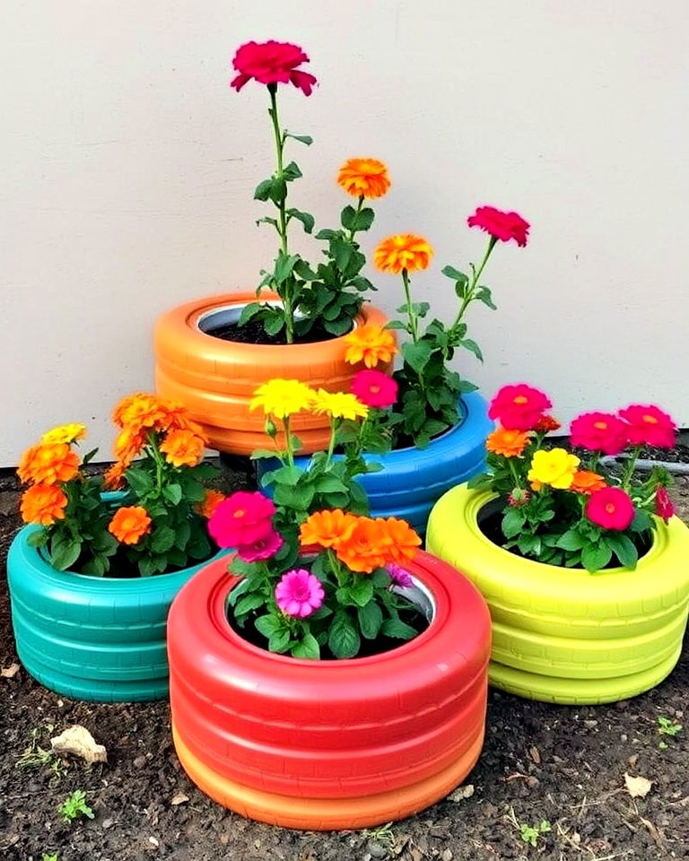 colorful tire flower beds - 25 Tire Garden Ideas