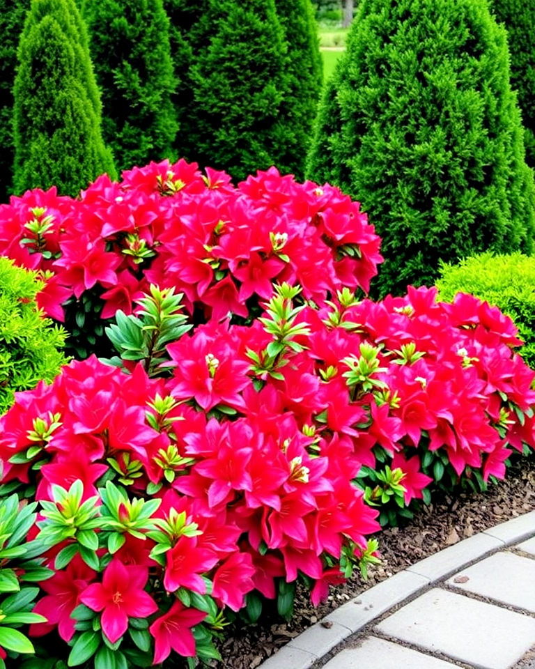 combine azaleas with evergreens - 15 Azalea Garden Ideas