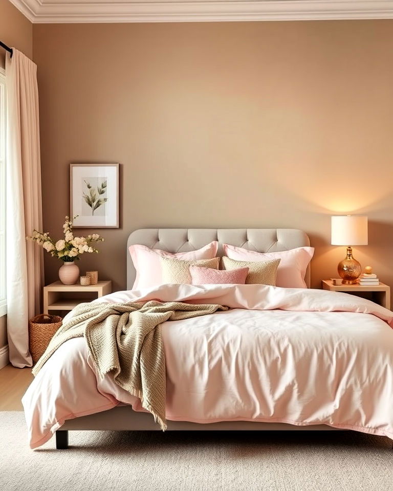 combine khaki with soft pastels bedroom - 15 Khaki Bedroom Ideas-captions