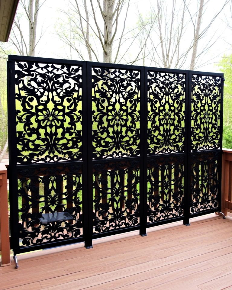 combine metal screens with artful designs - 15 Deck With Privacy Wall