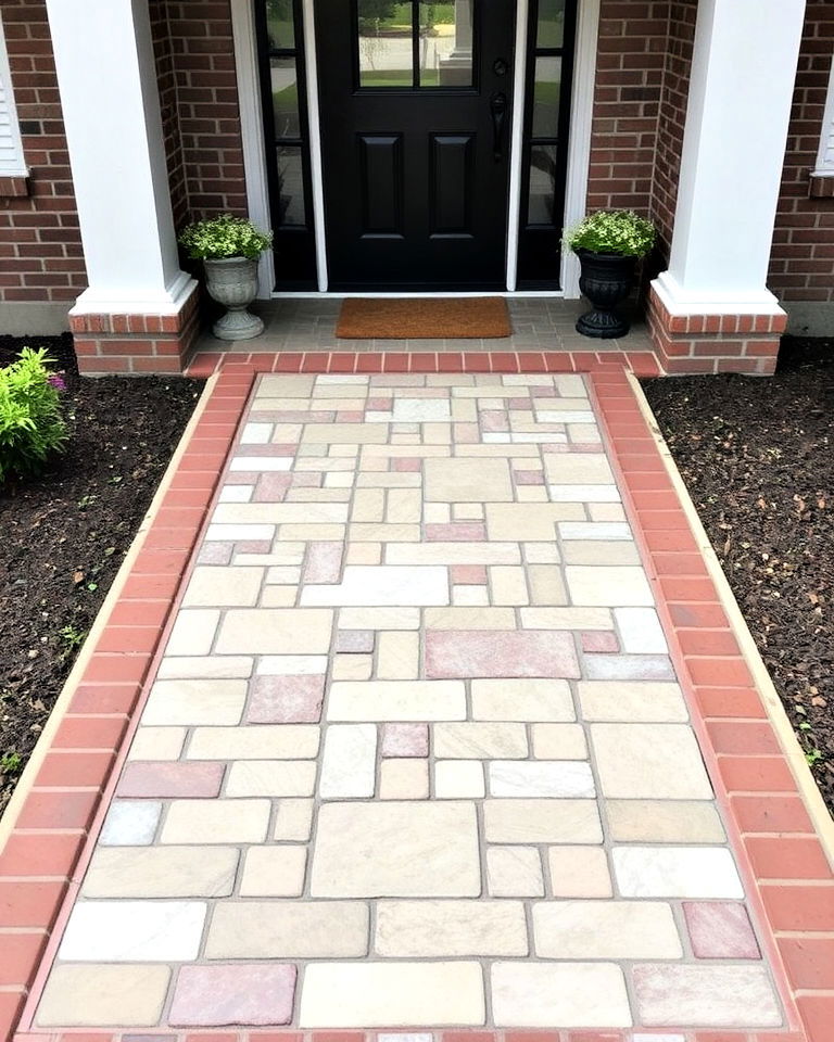 combining brick borders with stone inlays - 15 Brick Floor Entryway Ideas