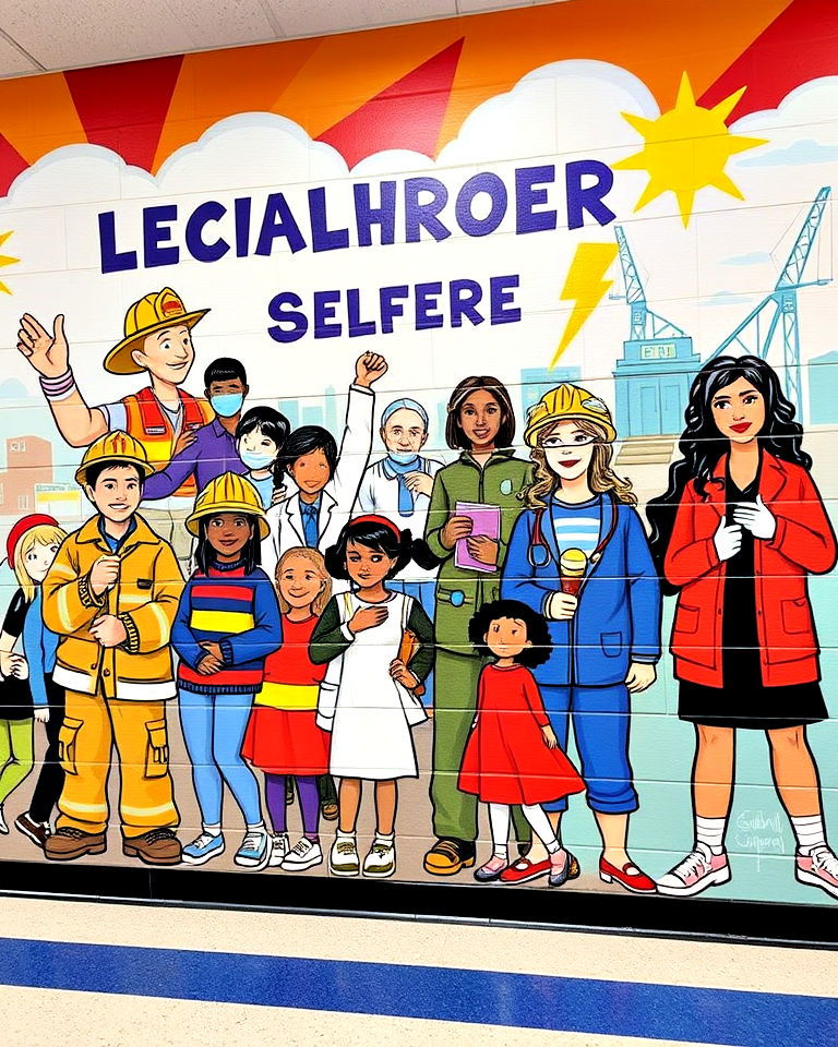 community heroes school mural - 40 School Mural Ideas