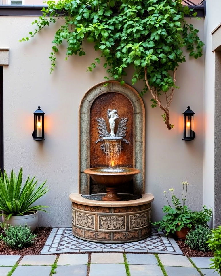 compact courtyard wall mounted fountains - 15 Courtyard Fountain Ideas