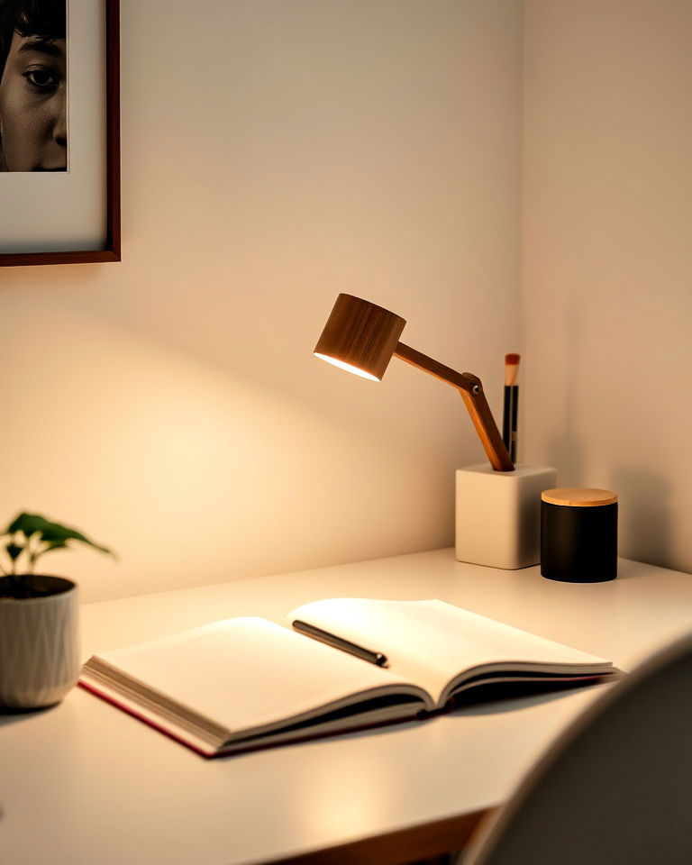 compact desk lamp - 30 Japandi Style Home Office Ideas