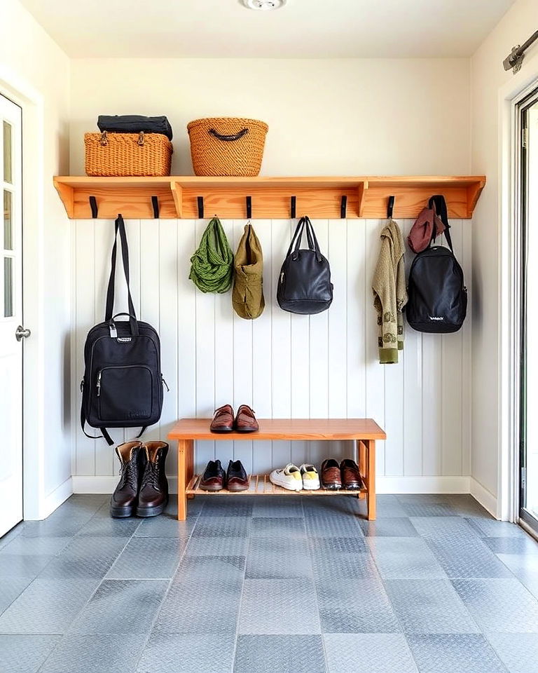 compact folding bench for small garage mudroom - 20 Garage Mudroom Ideas
