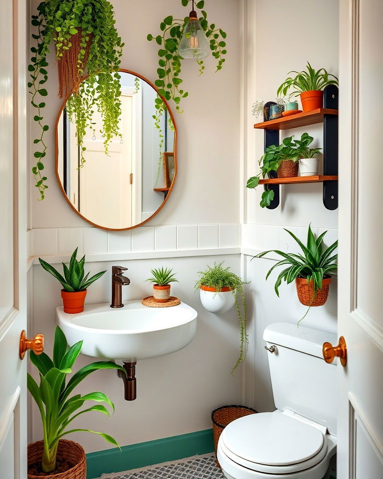compact greenery eclectic powder room compact greenery eclectic powder room - 15 Eclectic Powder Room Ideas