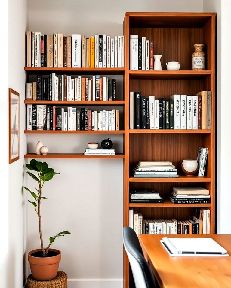 compact personal library in japandi style home office - 30 Japandi Style Home Office Ideas