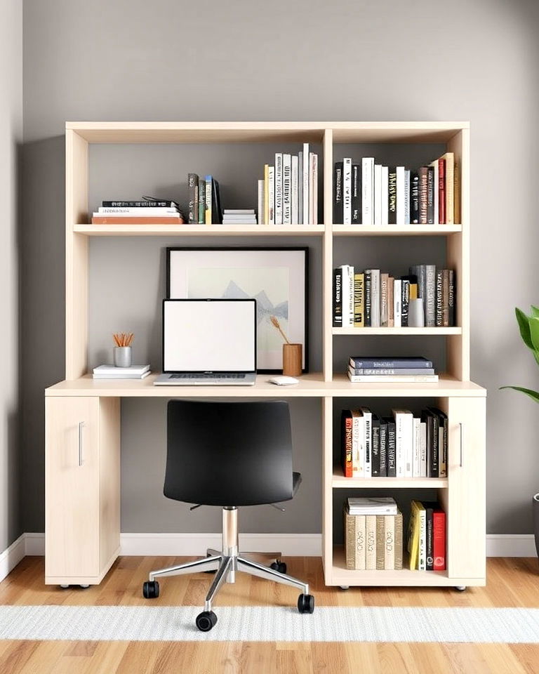 compact rolling bookshelves home office library - 25 Home Office Library Ideas