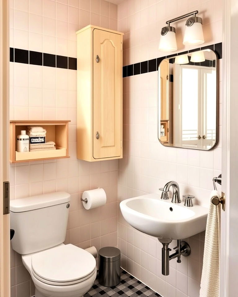 compact storage solutions in small 1950s bathroom - 25 1950s Bathroom Ideas