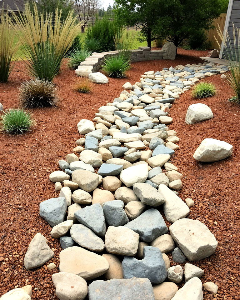conceal drains in decorative dry creek beds - 15 French Drain Landscaping Ideas