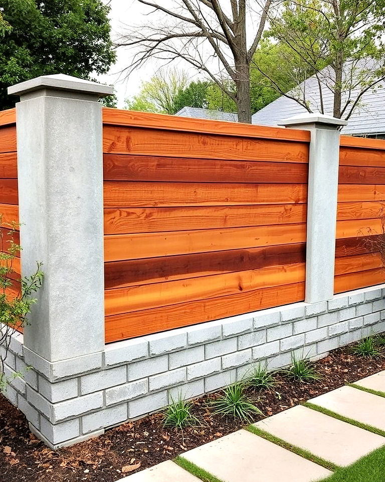 concrete block fence with wooden overlays concrete block fence with wooden overlays - 15 Concrete Block Fence Ideas