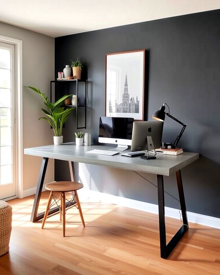 concrete desk tops for industrial office - 30 Industrial Home Office Ideas