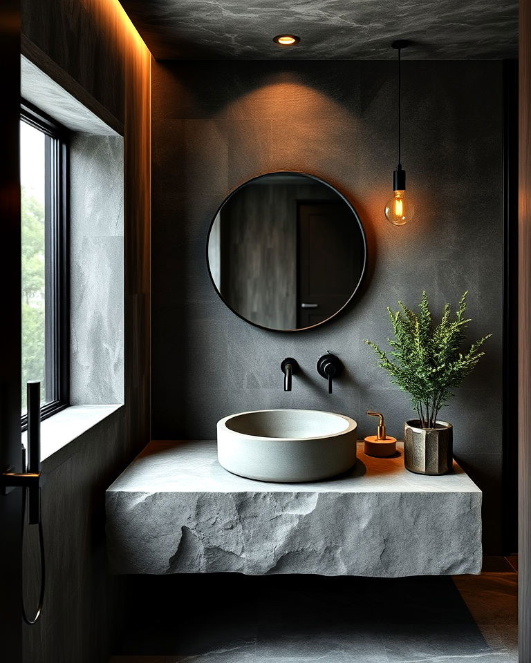 concrete elements dark academia bathroom - 25 Dark Academia Bathroom Ideas