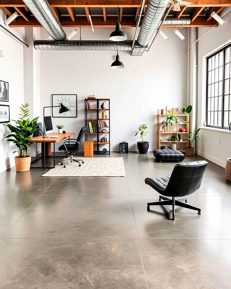 concrete flooring for a minimalist look - 30 Industrial Home Office Ideas