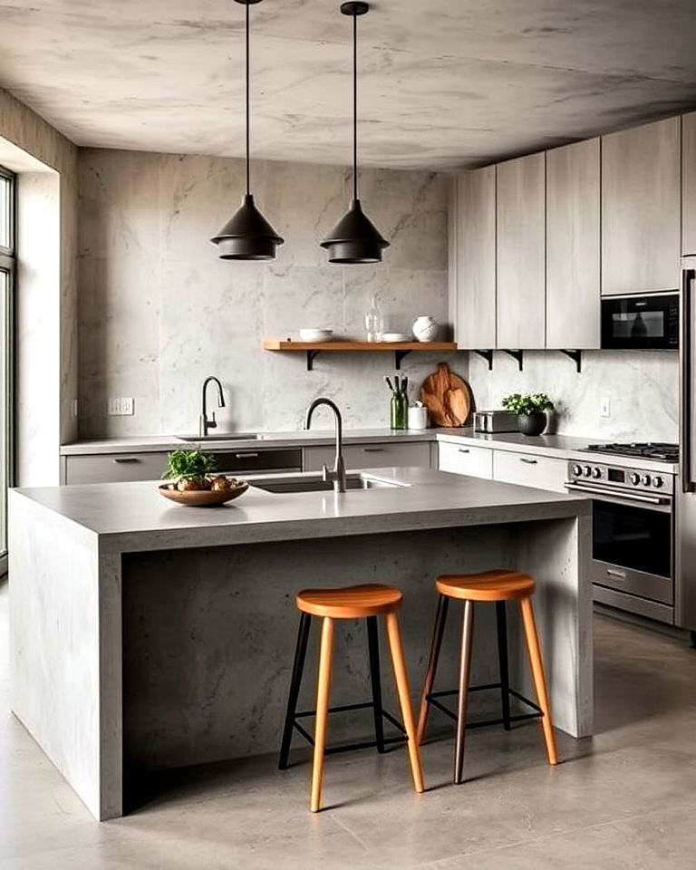 concrete kitchen countertops bring the brutalist aesthetic - 15 Brutalism Interior Design Ideas