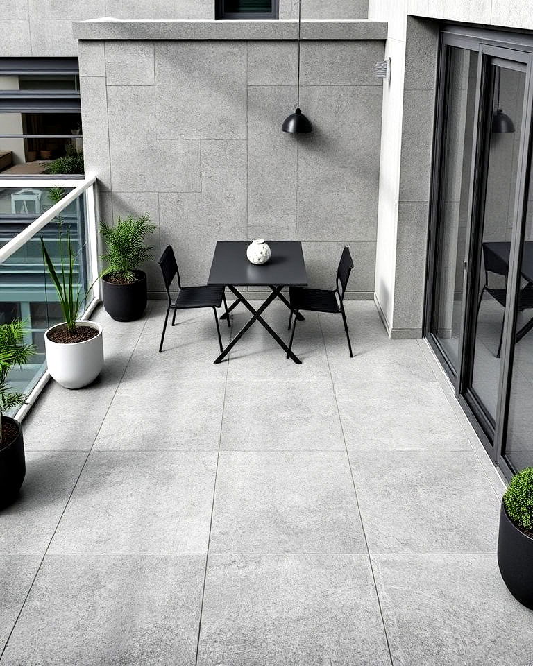 concrete look tiles for contemporary balcony - 20 Balcony Tiles Ideas