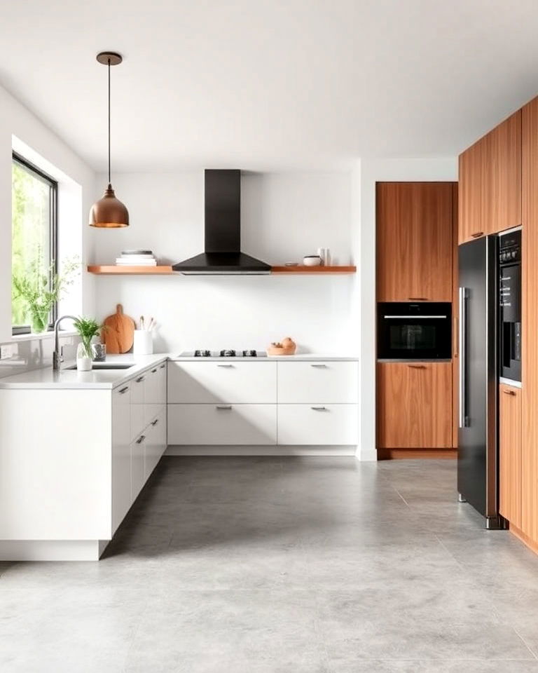 concrete look vinyl flooring to modern kitchen - 25 Vinyl Kitchen Flooring Ideas