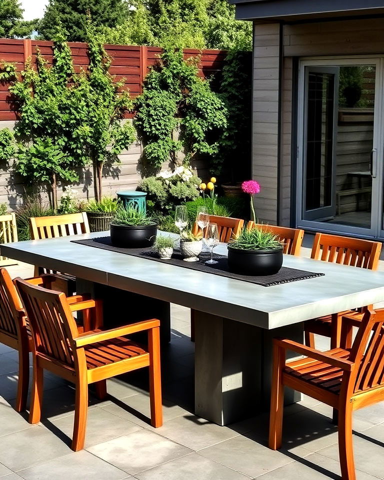 concrete outdoor dining table - 20 Concrete Garden Ideas