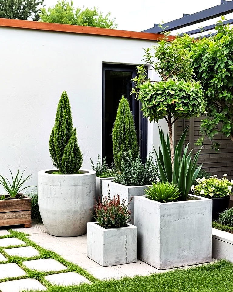 concrete planters for modern aesthetics - 20 Concrete Garden Ideas