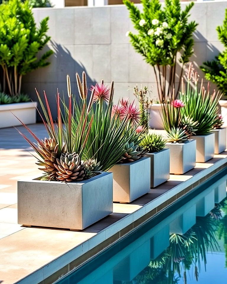 concrete planters for modern minimalism - 25 Pool Planter Ideas