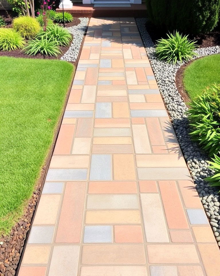 concrete walkway with stamped designs - 15 Farmhouse Walkway Ideas