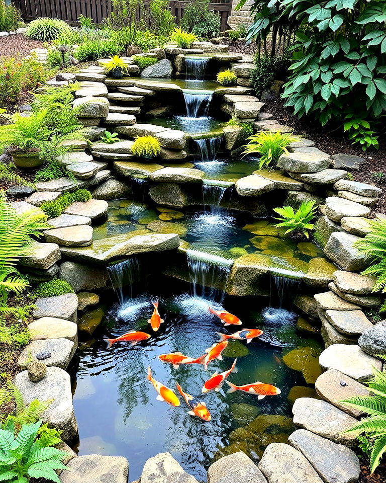 consider a tiered stone koi pond that mimics natural streams - 15 Small Koi Pond Ideas