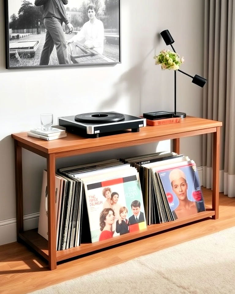console table with vinyl storage solution - 25 Vinyl Record Storage Ideas