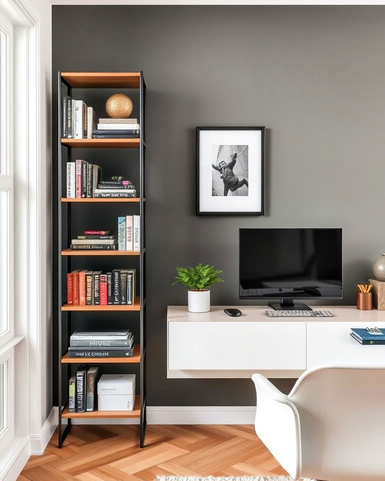 contemporary bookshelf home office - 25 Contemporary Home Office Ideas