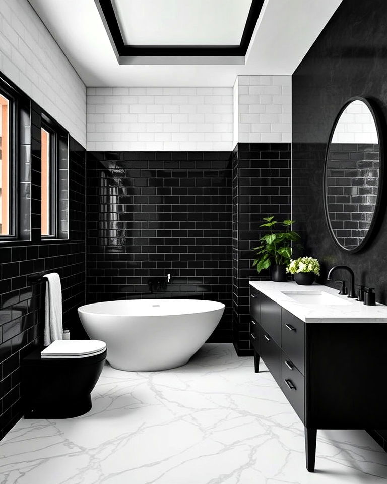 contrast between black and white in a bathroom - 30 Dream Bathroom Ideas