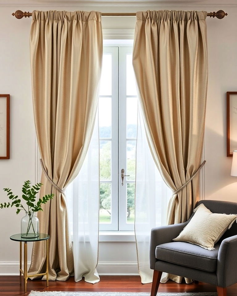contrast texture layering curtains - 20 Double Curtain Ideas