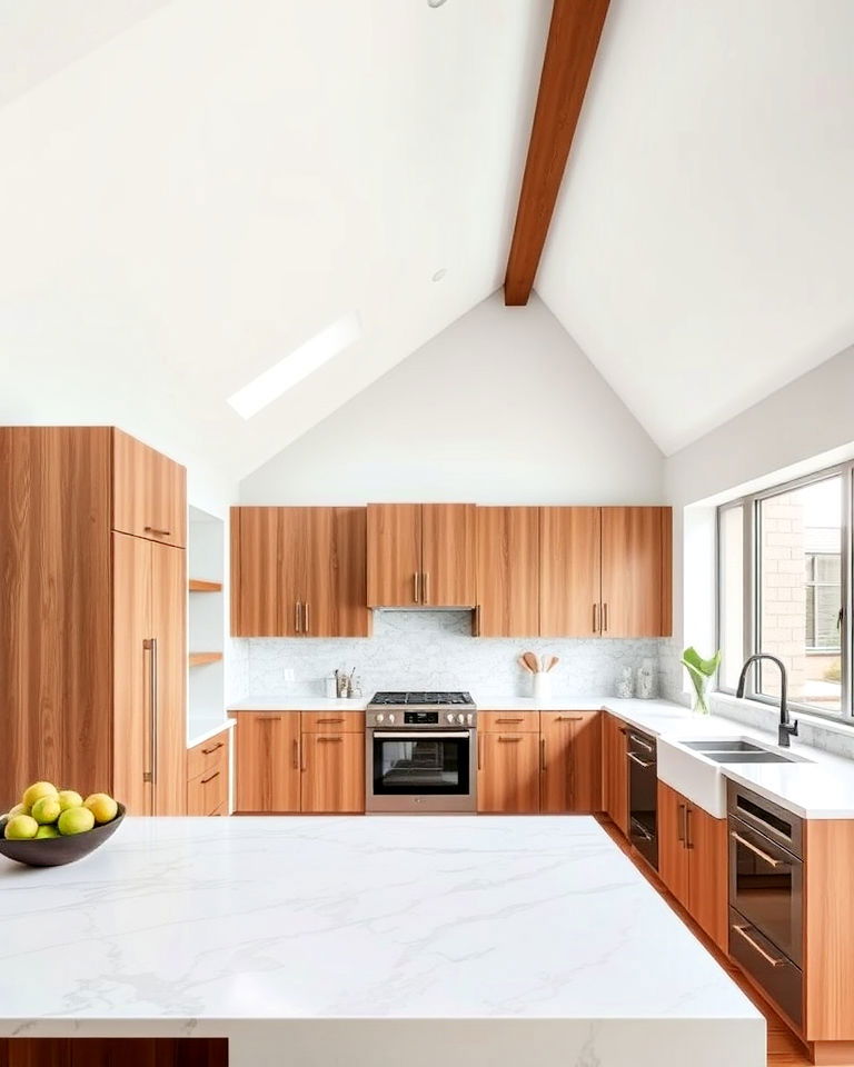 contrasting materials sloped ceiling kitchen for drama - 15 Sloped Ceiling Kitchen Ideas