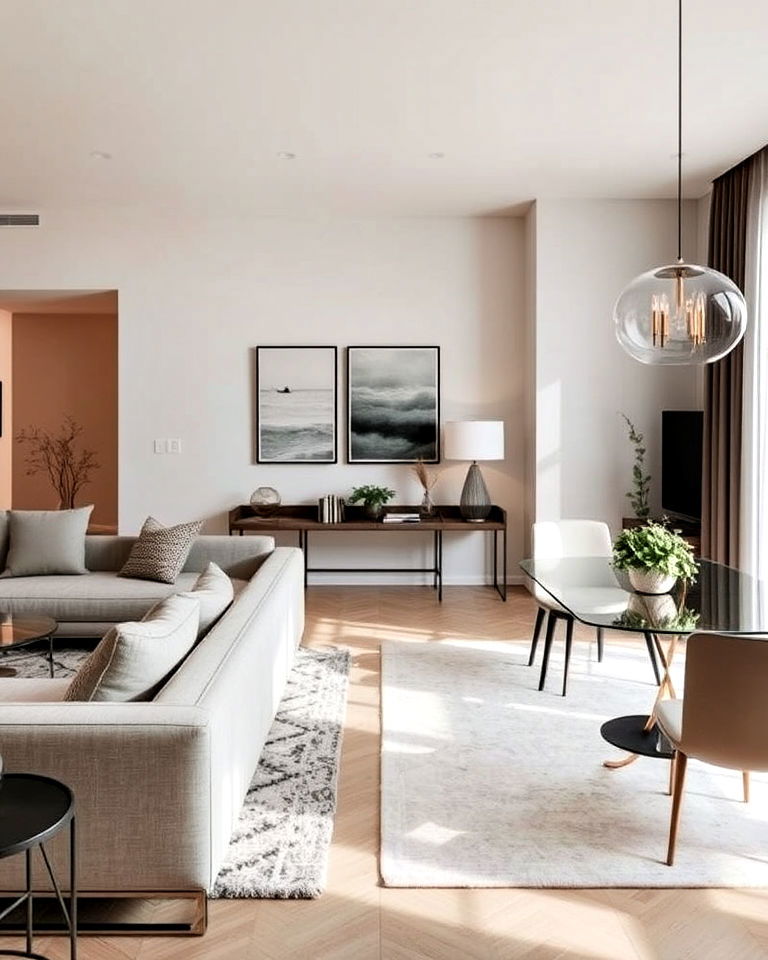 contrasting textures living room dining room combo - 30 Living Room Dining Room Combos