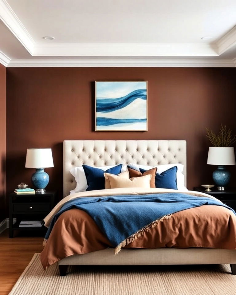cool brown and blue bedroom - 25 Colors That Go With Brown for Any Room