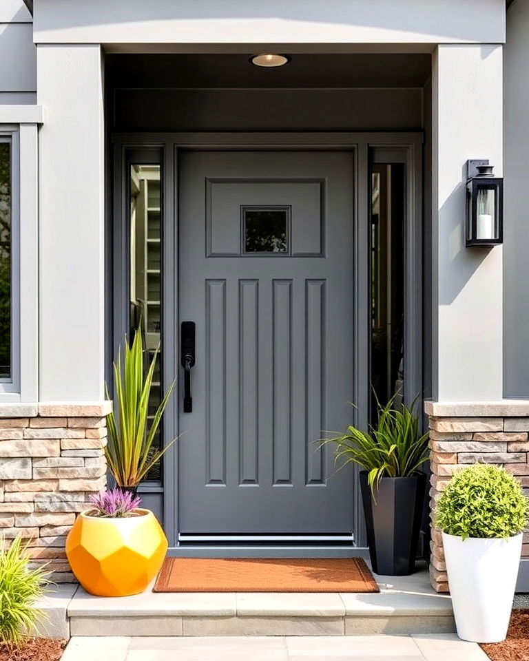 cool gray mid century front door color - 25 Mid Century Front Door Colors