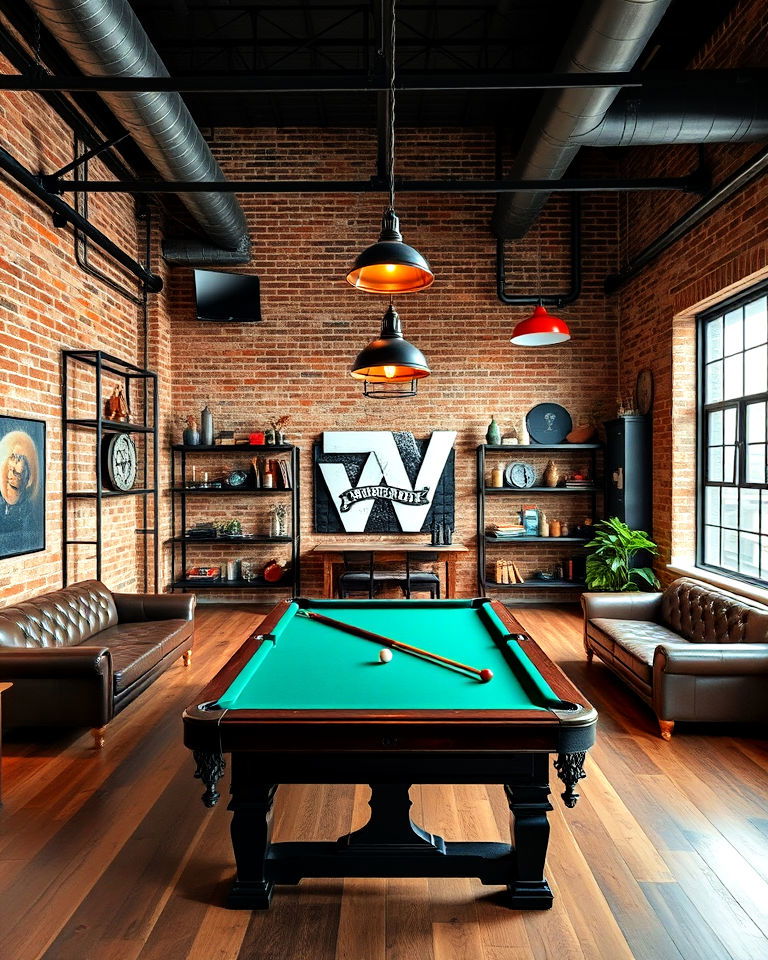 cool industrial style game room - 20 Loft Game Room Ideas