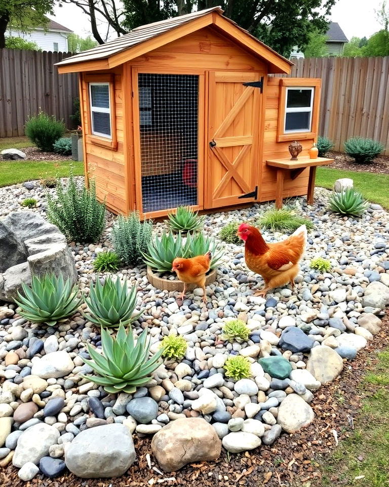coop friendly rock garden - 15 Backyard Chicken Coop Landscaping Ideas